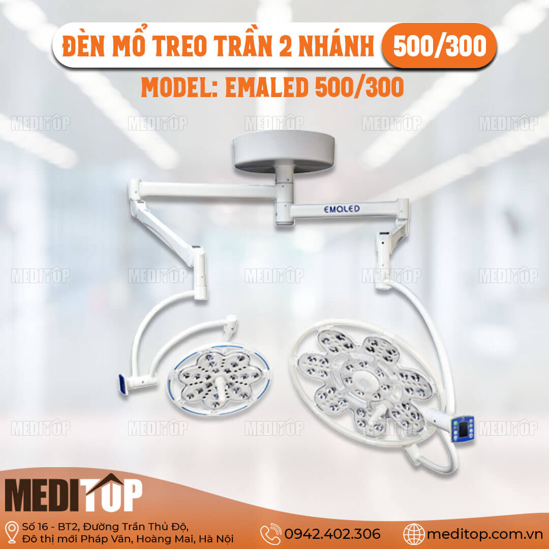 Đèn mổ treo trần 2 nhánh EMALED 500+300
