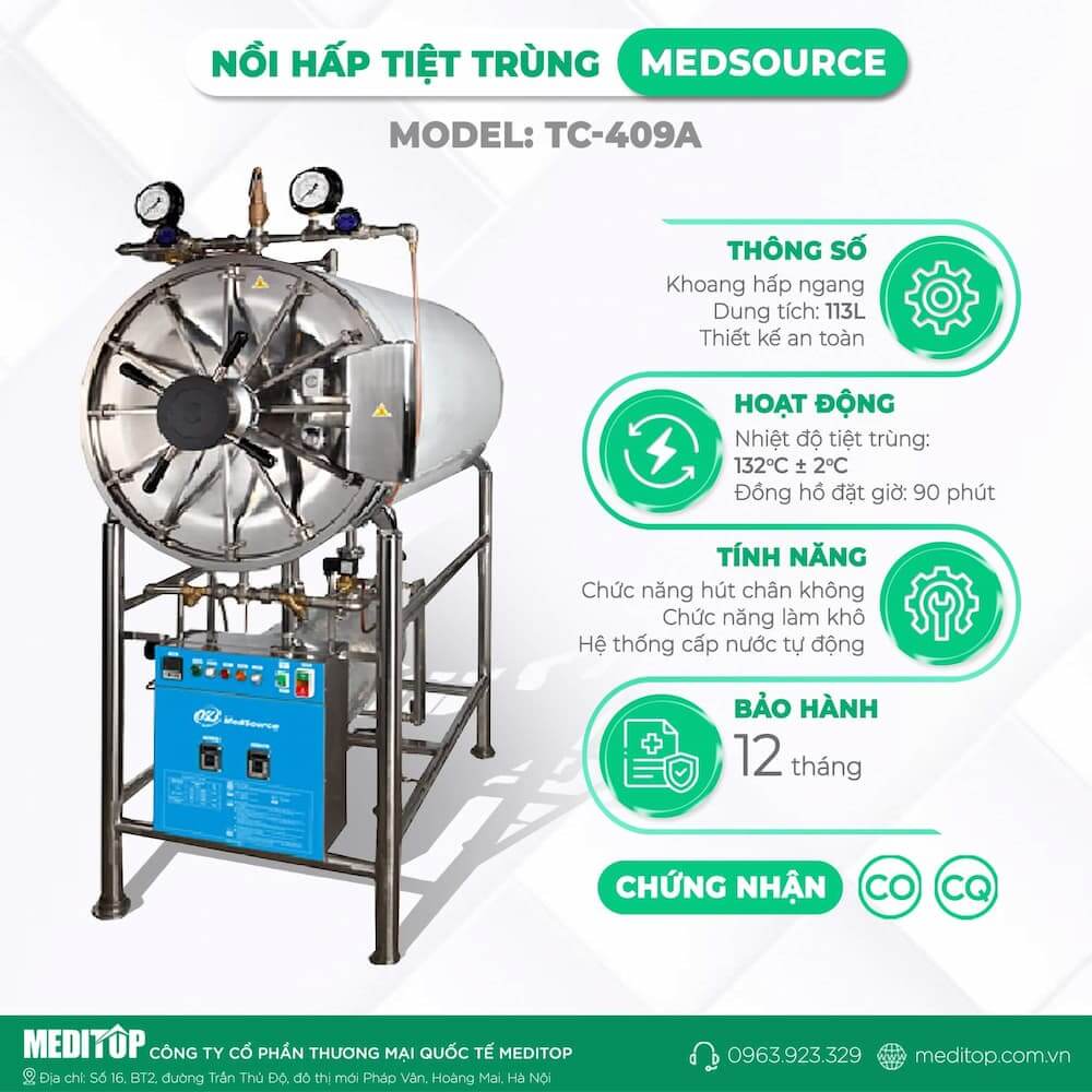 Nồi hấp tiệt trùng nằm ngang MEDSOURCE TC-409A
