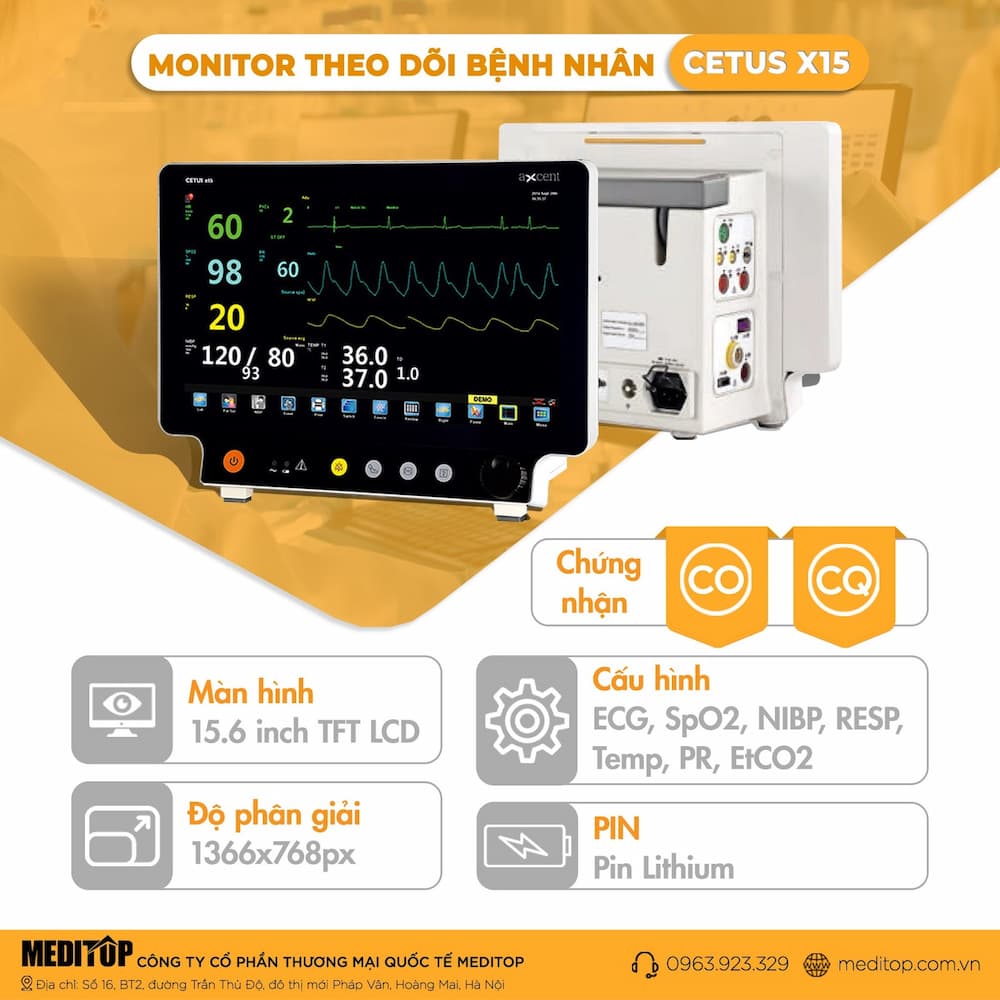  Monitor 7 thông số theo dõi bệnh nhân Cetus X15, Đức