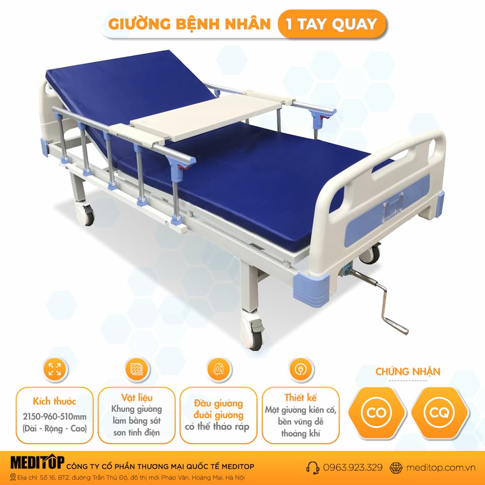 Giường 1 tay quay bằng sắt sơn tĩnh điện
