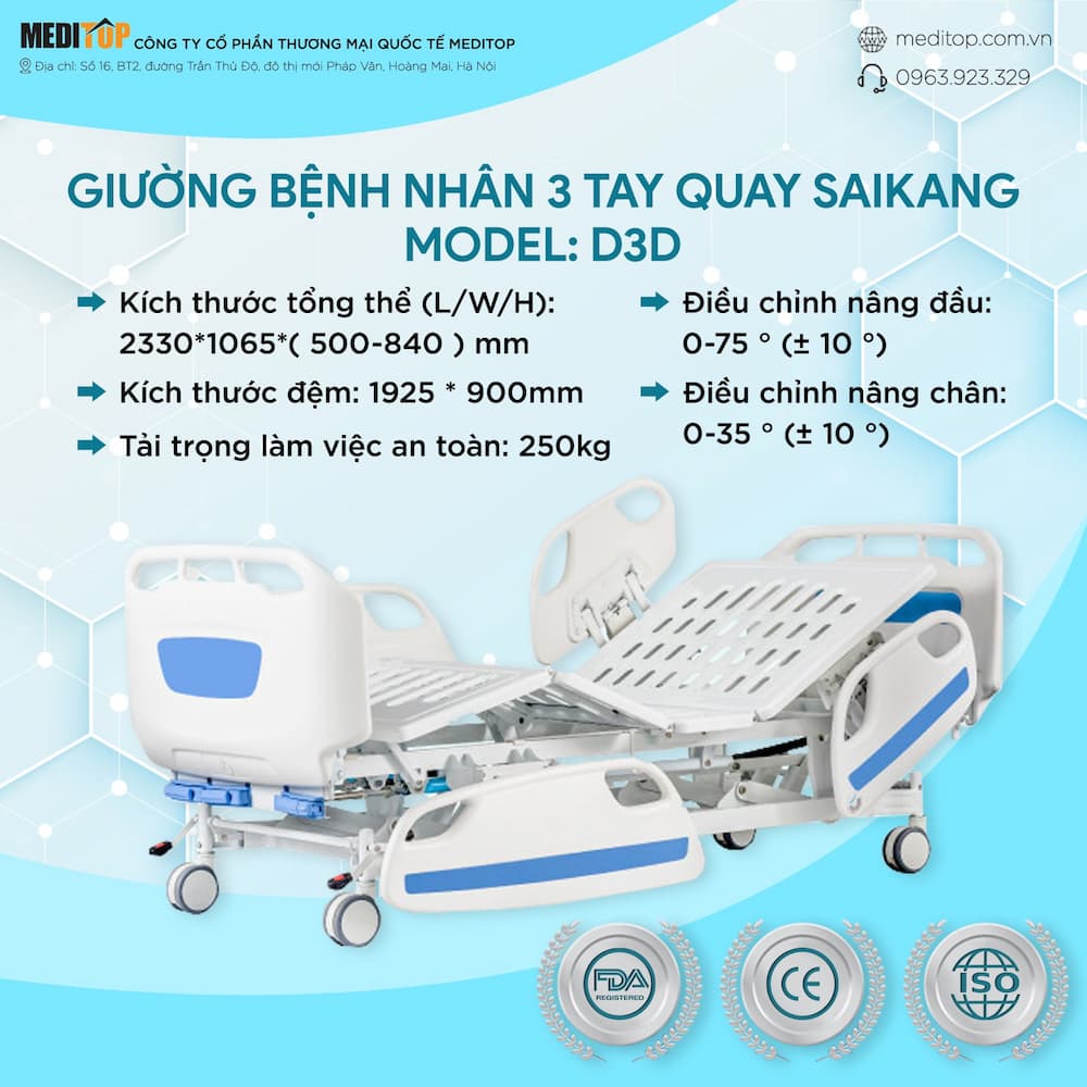 Giường bệnh nhân D3D 3 tay quay